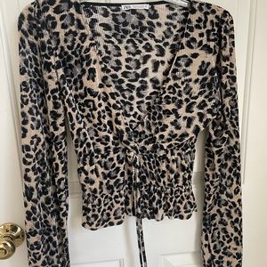 Zara Long Sleeve Leopard Print Blouse